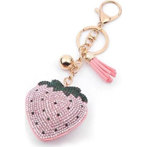 Fashion hot leather tassel strawberry bag pendant fashion velvet hot double color drilling keychain free shipping