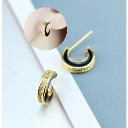 Fashion White CZ Zircon Stud Earrings for Women Trendy Charm Crystal Earrings C-shaped Ear Cuffs Wedding Party Jewelry