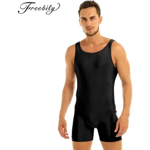 Mens Swimwear Sleeveless Stretchy One Piece Swimsuit Male Sports Gym Bodysuit Leotard Movement Dance Biketard Unitard