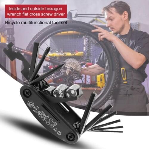 16 in 1 Bicycle Repair Tools Kit Folding Multitool Mountain Bike Equipment Screwdriver Hexagon Wrench Mini Multifunction Scooter