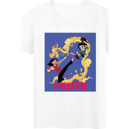 Kawaii Women Disney Princess Vanellope Mulan New Tops Female Tshirt Loose Tshirt Summer Tee White T-shirts Round Neck T Shirt