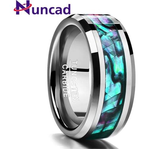 Nuncad US size New Trend 8MM Inlaid Abalone Shell Beveled Tungsten Carbide Ring Jewelry for Wedding Party Finger Rings