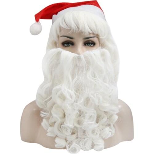 Christmas Role Play Facial Hair Wig Santa Claus Beard Wig White Curly Long Synthetic Hair Xmas Cosplay Costume Gift Hairpiece