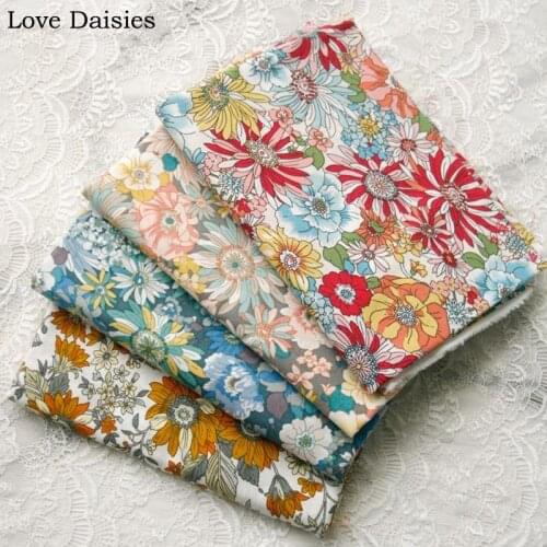 Pastoral Color Orange Sunflower Floral Flower Poplin 100% Cotton Plain Fabric for DIY Handmade Summer kids Dress Shirt Blouse