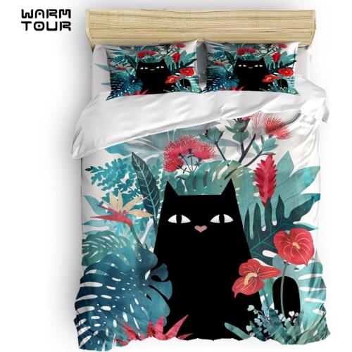 WARMTOUR Duvet Cover Black Cat Popoki Duvet Cover Set 4 Piece Bedding Set For Beds DHL Shipping Method