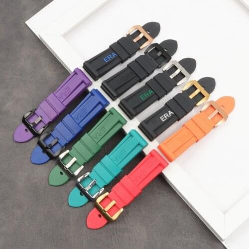 24mm watchband nature soft Rubber Silicone Watch Band fit for Panerai strap belt Pin buckle for PAM111 441 logo tools