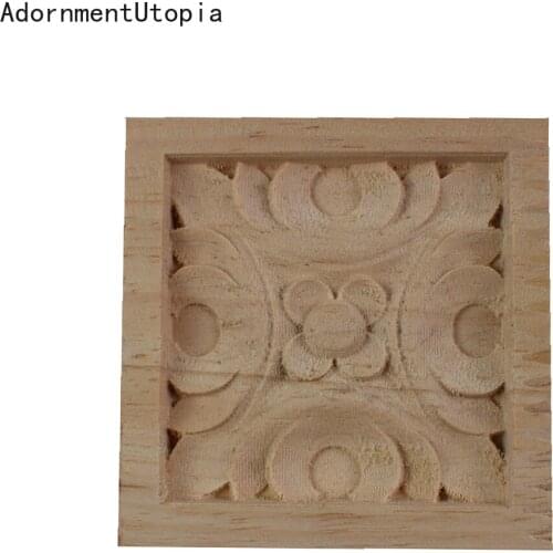 Wood Carving European Floral Pattern Patch Furniture Door Flower Background Wall Cupboard Decoration Wooden Statues 6/8/10/12cm