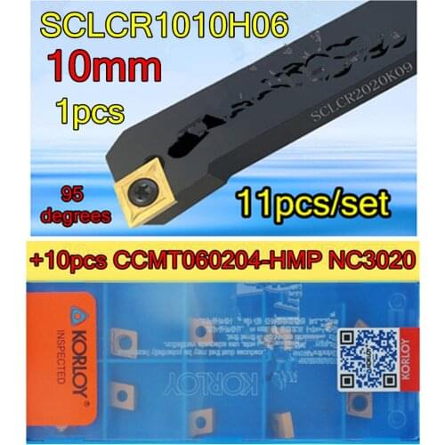 SCLCR1010H06 CNC Cylindrical turning tool 1pcs+10pcs CCMT060204-HMP NC3020=11pcs/set Processing steel