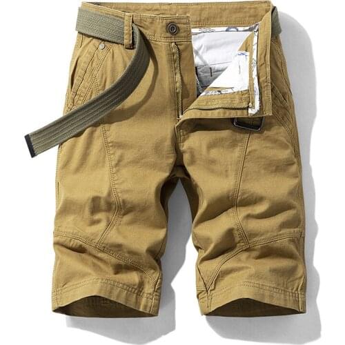 100% Cotton Summer Cargo Short Men Casual Streetwear Solid Color Knee Length Board Shorts Large Size 28-38 Straight Short Homme