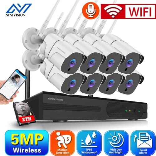 NINIVISION 5MP Camera System Security Surveillance Camera Kit Wireless Monitor NVR System Outdoor Wifi Audio CCTV Camera Kit