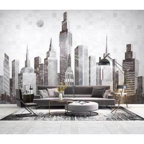 Nordic modern contracted abstract city building TV sofa background wall decoration wallpaper murals