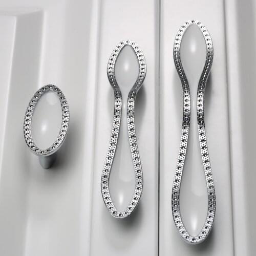 Modern Chrome Crystal Glass Diamond Furniture Handle Drawer Knob Wardrobe Kitchen Cabinets Cupboard Sliding Door Dresser Handles