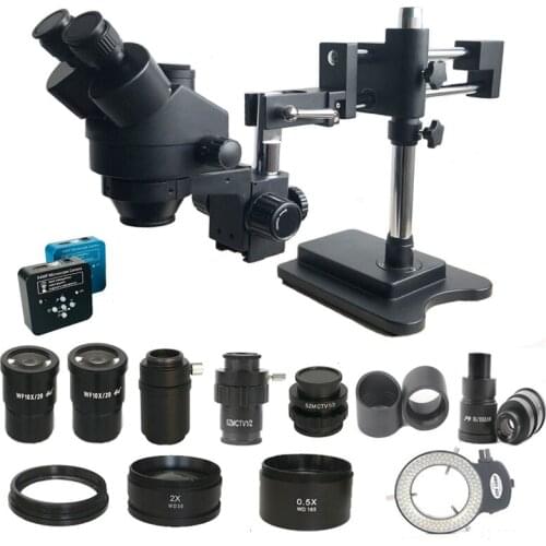 Double arm boom Simul-focal 3.5X-180X Trinocular Stereo Microscope 3D optics 34MP HDMI Microscopio USB Digital phone camera