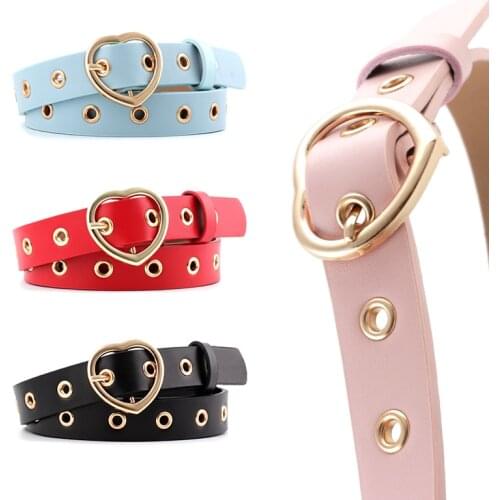 Peach heart buckle fashion all match pin buckle ladies love buckle hollow decorative eye belt women