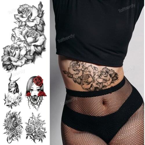 Waterproof Temporary Tattoo Sticker Lotus Peony Rose Pattern Water Transfer Waist Breast Shoulder Flower Body Art Fake Tatoo