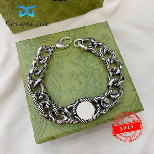 High quality S925 sterling silver bracelet, hip hop rock large bracelet, hemp rope shape retro style. High-end jewelry gifts