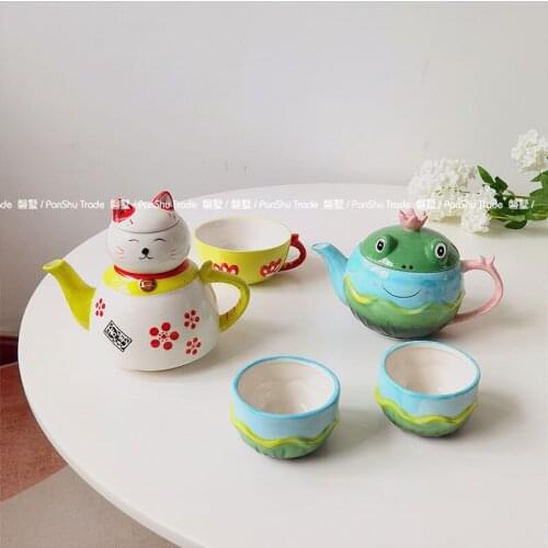 Japanese hand painted teapot ceramic tea set auspicious lovely animal tea cup girl heart gift
