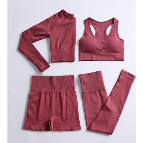 Women Fitness Yoga Set Seamless Gym Set Bras + Leggings + Crop Top Fitness Sports Clothing Workout Running Yoga Suit Sports Wear