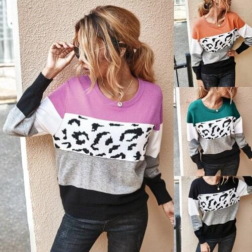Knit Sweaters Women 2020 Leopard Patchwork Spring Autumn Winter Bottoming Pullover Shirts Korean Style Tops Original Design