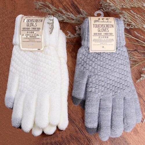 Winter Warm Gloves Women Cashmere Wool Knitted Glove for Mobile Phone Thick Mittens Solid Color