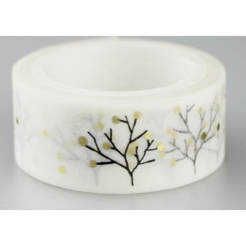 1.5cm Tree white Bronzing hot silver Adhesive Tape for Scrapbooking DIY Craft Sticky Deco Masking Japanese Paper Washi Tape