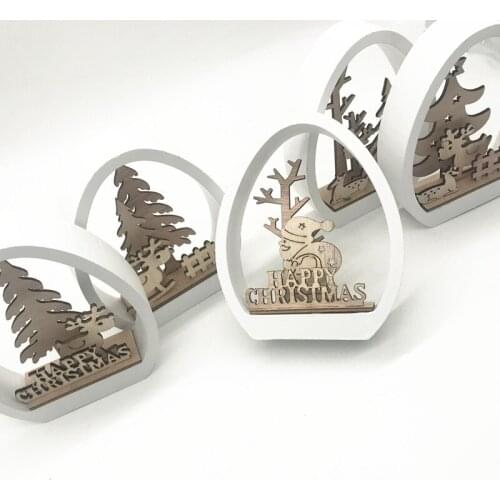 1 PCS Wooden Christmas Decoration Tabletop Santa Claus Elk Shape Belt Frame
