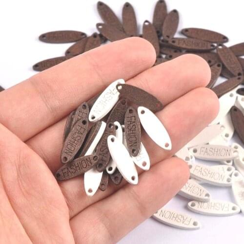 100Pcs Wooden Button "FASHION" tags Wood Sewing Accessories For Clothes Handmade Scrapbooking Craft DIY 19x6mm m2253