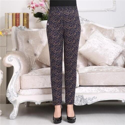 2021 Autumn Winter Women Middle Aged Casual Slim Thick Warm Straight Pants Female Loose Printed Elastic High Waist Trousers K474