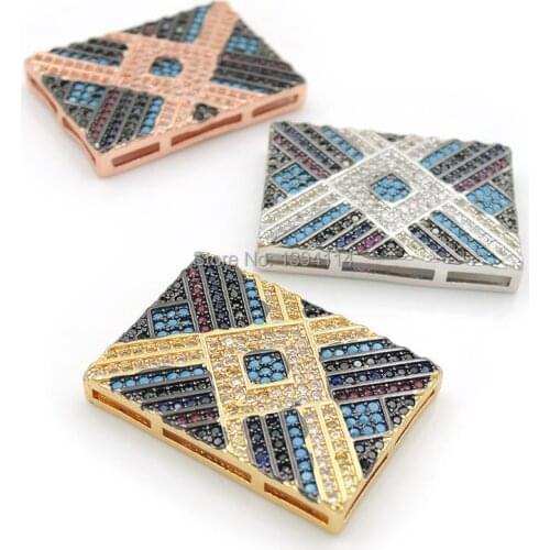 25*18*4mm Micro Pave Clear&Blue&Kallaite&Black&Red CZ Rectangle Flat Beads Fit For Making DIY Bracelets Or Necklaces Jewelry