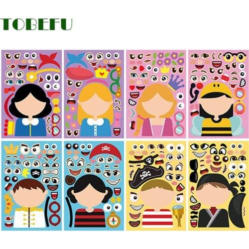 4/8Pcs Stickers DIY Cute Stickers Children Puzzle Games Make-a-Face Princess Monster Dinosaur Assemble Toys for Girls Training