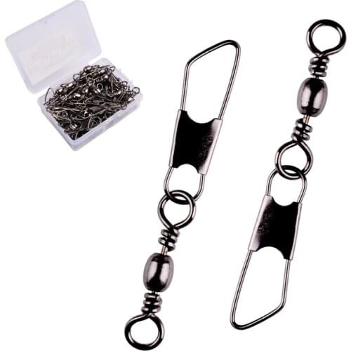 50Pcs/ Box Brass Barrel Fishing Swivel Solid Rings Fishing Pin Line Connector Fishhook with Interlock Snap Swivels Tackle Tool