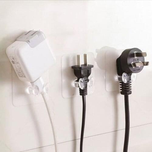 6pcs Plastic for Power Plug Socket Wall Hanging Self-adhesive Kitchen Wall Hooks Transparent Traceless Kitchen Supplies