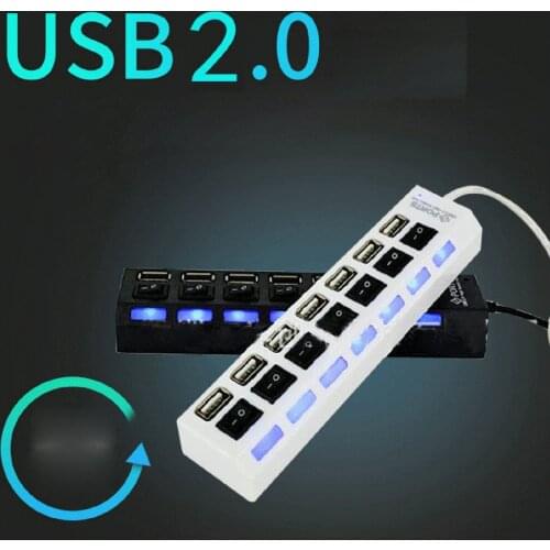 7 Ports USB 2.0 Adapter High Speed Multi-interface Hub Power on/off Independent Switch Indicator Light Seven-bit Splitter