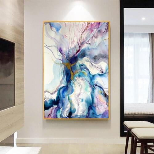 Abstract Ink Purple Blue Lines Canvas Prints Painting Modern Wall Art Modular Pictures for Living Room Home Decor