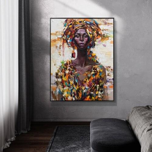 African Old Woman Headcap Oil Painting Wall Art Canvas Scandinavian Posters and Prints Modern Wall Art Picture for Living Room