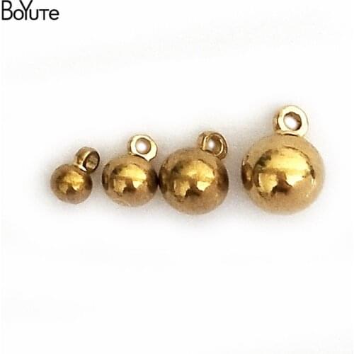 BoYuTe (100 Pieces/Lot) 3MM 4MM 5MM 6MM Solid Brass Balls Pendant Bead with Loop Diy Metal Beads for Jewelry Making