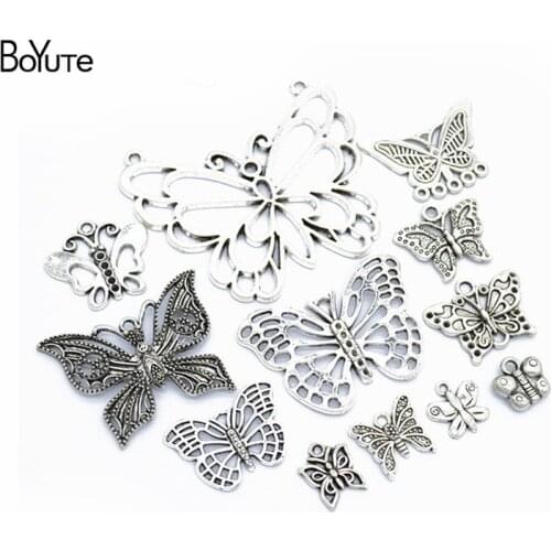 BoYuTe Mix 12 Styles Tibetan Silver Hollow Out Butterfly Pendant Charms for Jewelry Making Factory Direct Wholesale