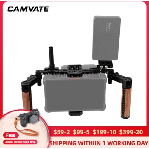 CAMVATE Directors Monitor Cage Rig With Wooden Handles & Mounting Cheese Plate For 5" & 7" LCD Monitors (ATOMOS NINJA INFERNO)