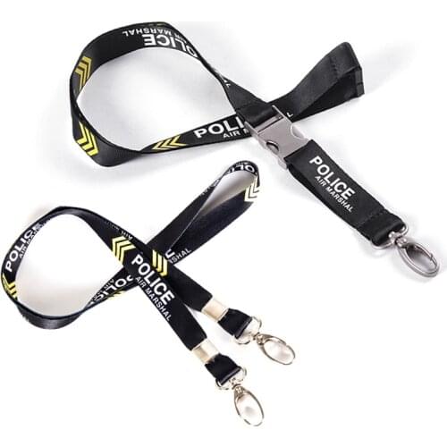 AIR MARSHAL POLICE Lanyard with Double Metal Buckles Black ID Case Holder Pilot Aviation Lover Airman Flight Crew Safety Officer