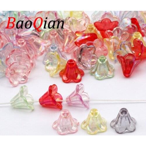 Optional Color 50pcs Trumpet Flower Shape Acrylic Spacer Beads Handmade DIY Necklace Bracelet Jewelry Making Sewing