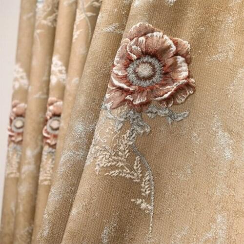 European classic luxury 3D embossed jacquard full shade brown living room curtain high quality decorative curtains for bedroom