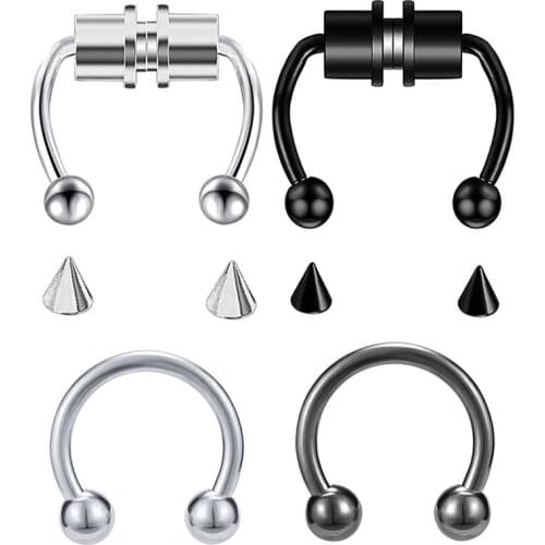 Fake Nose Ring Hoop Nose Septum Rings Stainless Steel Magnet Nose Punk Fake Piercing Body Jewelry Hip Hop Rock Ear clip Jewelry