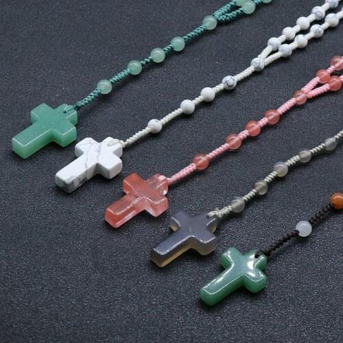 Crystal agate semi-precious stones agate crosses Rosary beads Christian necklaces 1Pcs
