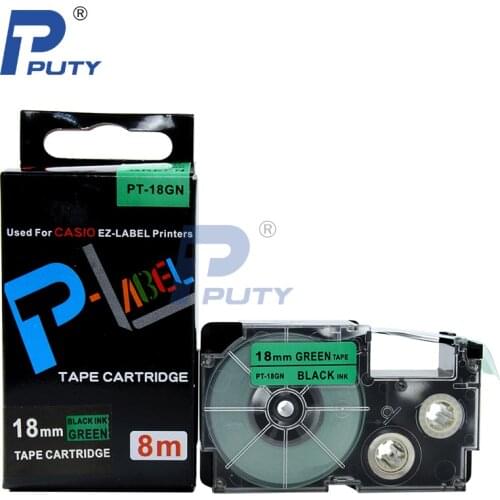 10-Pack PUTY PT-18GN Compatible Casio Tape XR-18GN Black on Green 18mm 3/4" PT-18GN Tape label Cartridge for EZ label Printer