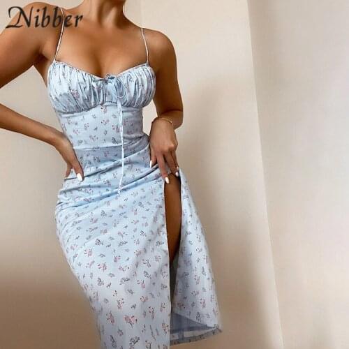 Nibber Summer New Style Suspender Dress Sleeveless Tube Top Low-cut Split Design Floral Print Fairy Elegant For Female Outings