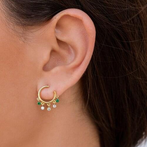 Fashion Cubic Zircon Geometric Round Stud Earrings Green Crystal Tassel Earrings For Women Korean Jewelry