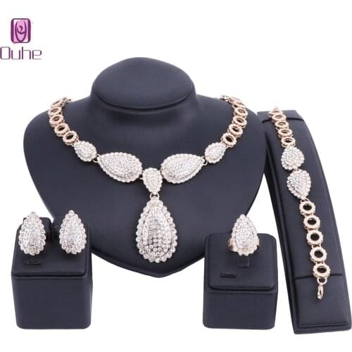 Fashion Wedding African Beads Jewelry Sets Dubai Gold Color Crystal Jewelry Sets Costume Romantic Jewelry