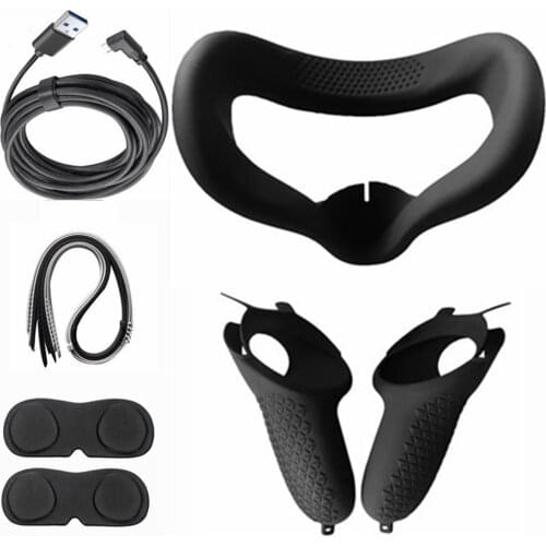 VR Headset Accessory Wear-resistant VR Parts for Quest 2 Controller handle cover eye mask lens cover 10ft 5m link data cable set
