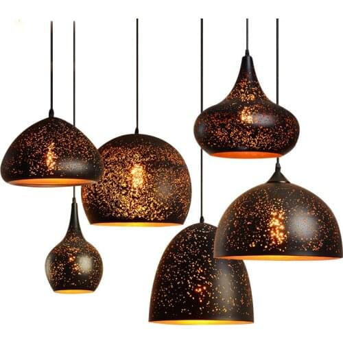 Nordic Indoor Vintage Iron Loft Porous Retro Etching Lampshade Bar Restaurant Industrial Wind Rust E27 110-220V Pendant Lamp