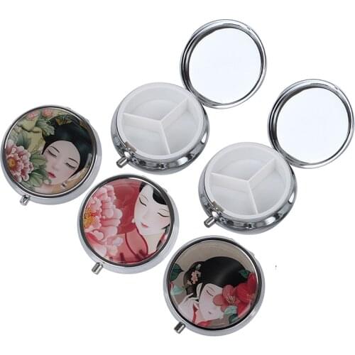 Portable Pill Box Folding Pill Case Travel Metal Pill Cutter Medicine Organizer Makeup Storage Container Random